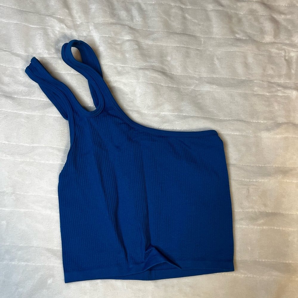 Zara Vibrant Blue One Shoulder Ribbed Top